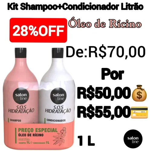 Kit Shampoo + Condicionador Óleo de Rícino 1L -Salon Line