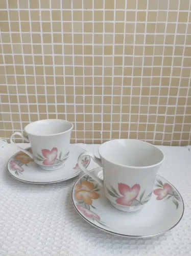 Dupla de xícaras de chá em porcelana- Royal Rorzelan