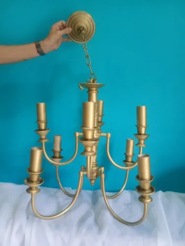 Antigo e Belo Lustre Estilo Candelabro em Metal dourado