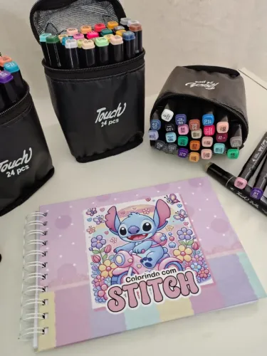 Kit bobbie goods de Canetas Touch 24 cores + Livro de Colorir Stitch