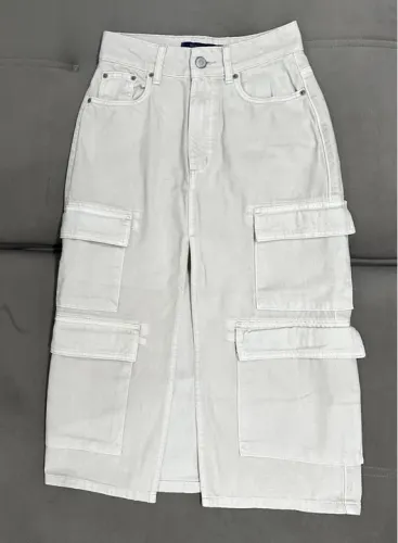 Saia Jeans Cargo Bege - Tamanho 34