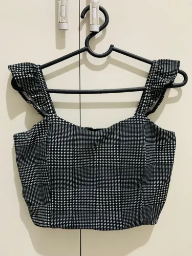  Top Cropped Xadrez Pied-de-Poule (TAM: M ou 40-42)