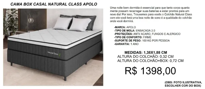 Cama Box Casal Natural Class Apolo