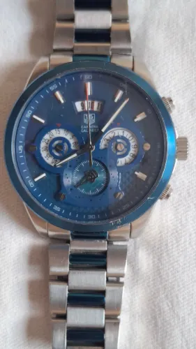 Relógio Tag Heuer, modelo carrerra cal 1887, cor prata/azul, pulseira de aço inoxi