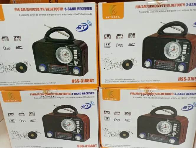 Rádio retrô AM FM Com Relógio SW Bluetooth Recarregável