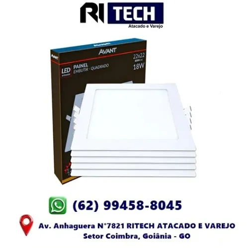 Kit c/ 5 Luminária Embutir LED 18w Quadrada 3000k - Avant Luz Quente Amarela Painel Pop 
