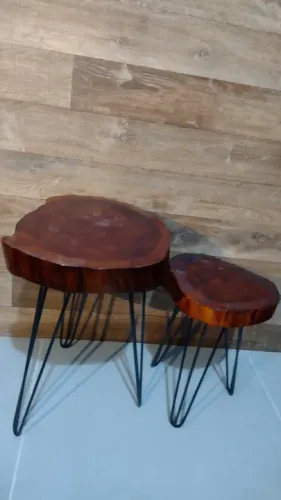 Vendo 2 Lindas Mesas Rústicas de canto com Pés HairpinLeg