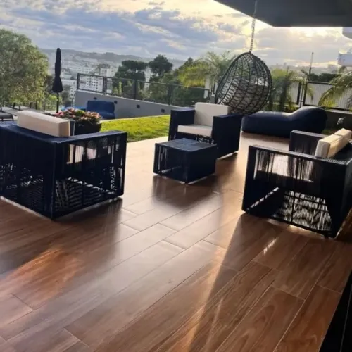 CONJUNTO 3 POLTRONAS DE CORDA NÁUTICA + MESA DE CENTRO