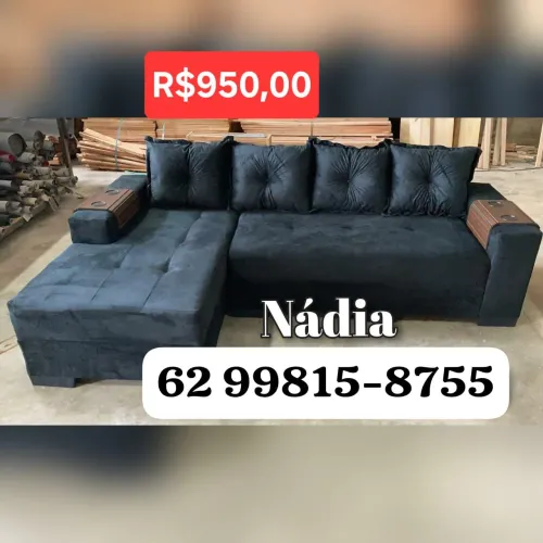 Sofá com chaise e puff de brinde,,,, Sofá 