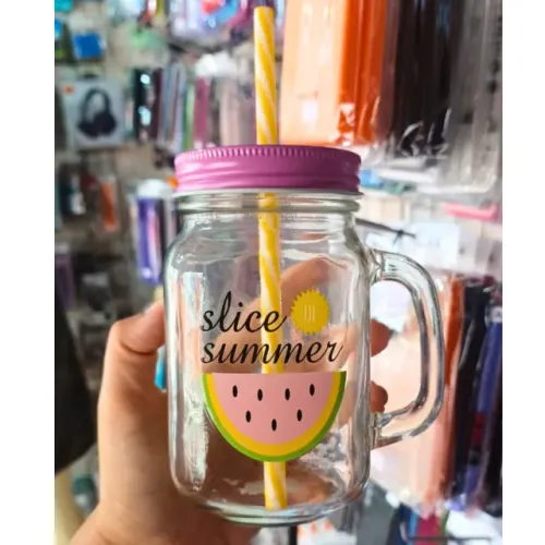 Copo de vidro Frut com canudo 450ml
