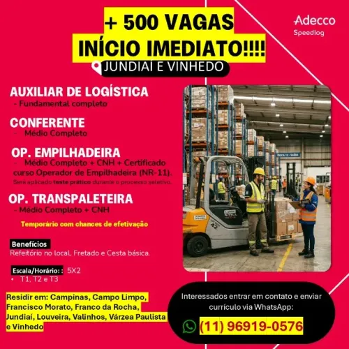 Vagas em Vinhedo e Jundiaí