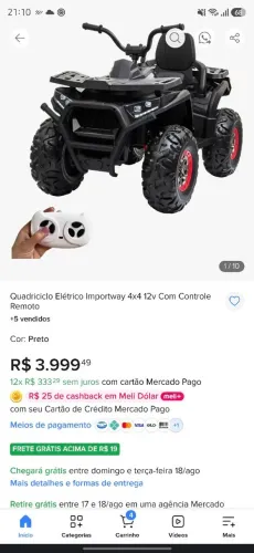 Quadriciclo infantil eletrico 4x4