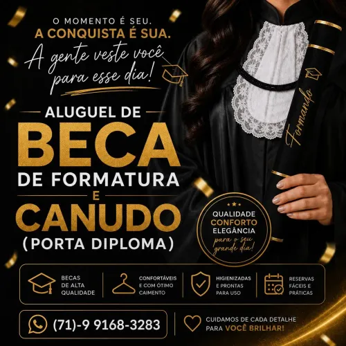 Aluguel de beca para formatura. Canudo simples e personalizado.