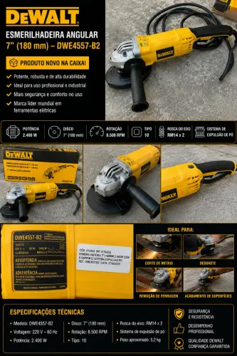 Esmerilhadeira Angular DEWALT DWE4557-B2 7? - 2400W - 220V - NOVA