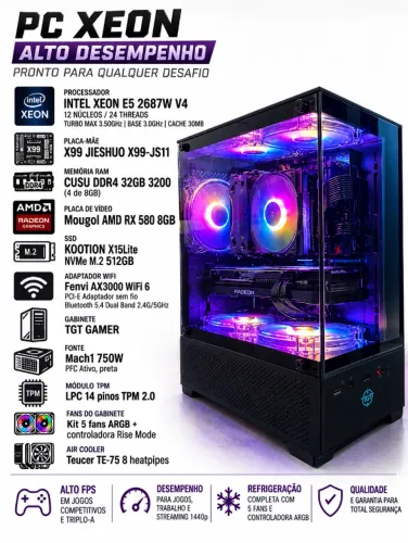 PC Xeon 12 Núcleos, 32GB RAM, RX 580 8GB, SSD NVMe 512GB