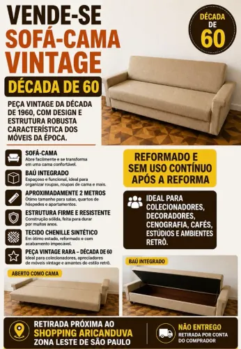 SOFÁ-CAMA VINTAGE DÉCADA 60<br>DÉCADA DE 60