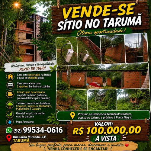 VENDE-SE SÍTIO NO TARUMÃ