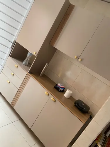 Armário de Cozinha Compacta 251cm Bartira Pérola 5 Portas 3 Gavetas MDP