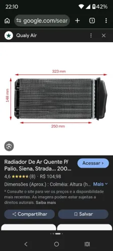 Radiador do ar quente do Palio fire
