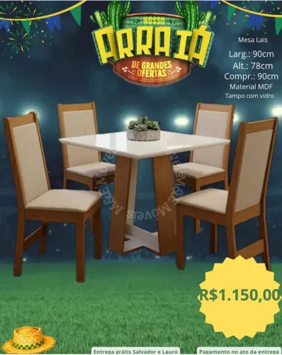 Mesa com tampo de vidro e cadeiras entrega grátis