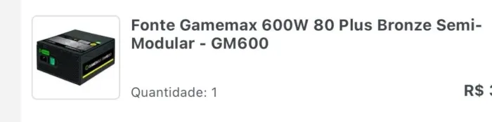 Fonte gamemax 600w plus bronze semi modular