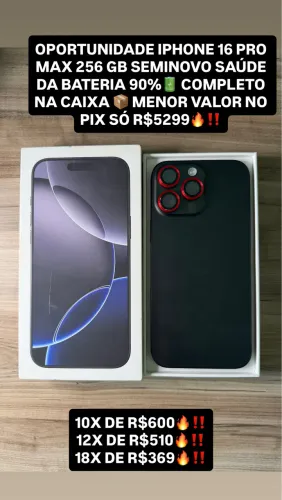iPhone 16 pro max 256 gb na caixa bateria 90%