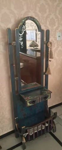 Chapeleiro com espelho bisotado original relíquia madeira de lei artesanal exclusivo
