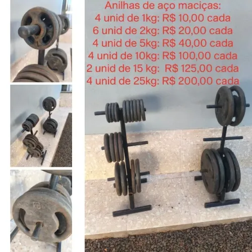 Equipamento de academia, anilhas e barras