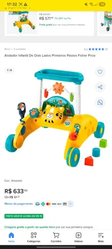 Andador Infantil De Dois Lados Primeiros Passos Fisher Price Mattel