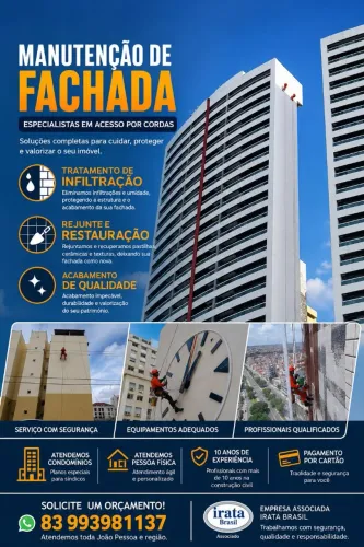 Manutenção de Fachadas | Infiltração, Rejunte e Impermeabilização | Acesso por Cordas