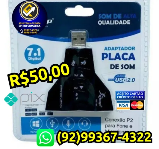 Adaptador de Som USB pra PC e Notebook