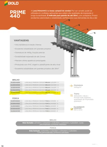 LONA BOLD PRIME440 300X500D BRILHO 1,37X50M - D