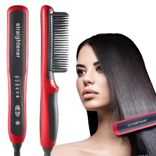 Escova Alisadora 3 em 1, Pente Alisador de Barba e Cabelo, 6 Temperaturas, Aquecimento