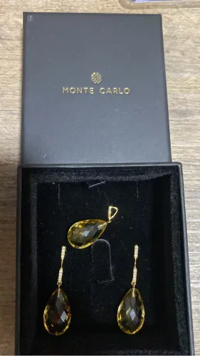 Conjunto ouro amarelo diamantes e citrinos