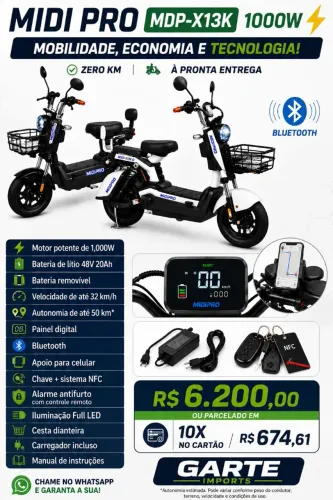 BICICLETA ELÉTRICA MIDIPRO MDP-X13K - 1000W ?
