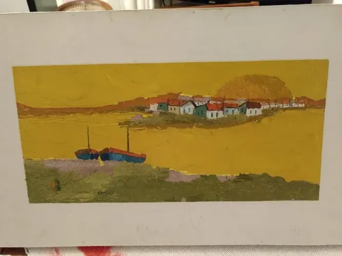 Quadro Marina, óleo sobre tela, sem moldura, com assinatura de A.Amâncio, 38 x 46 cm