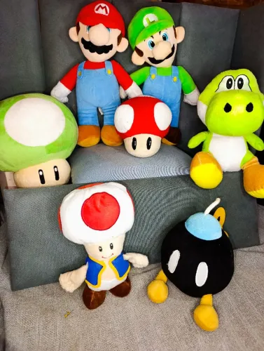Combo Festa Super Mario Bros 7 Pelúcias + Painel 1,5m