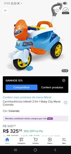 CARRINHO DE PASSEIO OU PEDAL TRICICLO BABY CITY MARAL