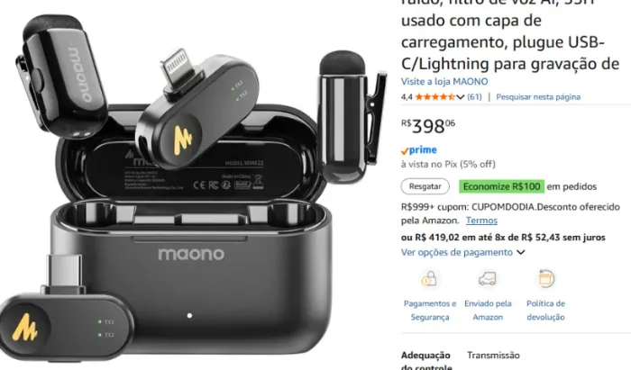 MAONO WAVE T1 Mini microfone de lapela sem fio para celular