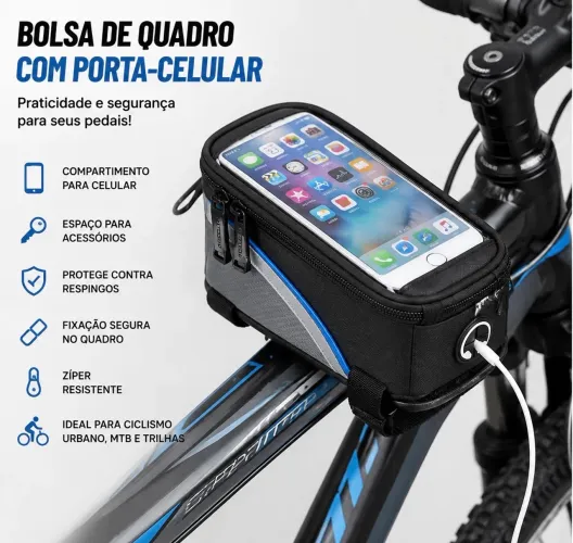 BOLSA DE QUADRO COM PORTA-CELULAR PARA BICICLETA