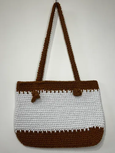 Bolsa de Crochê Branca e Marrom Barbante Artesanal