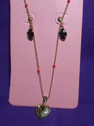 conjunto colar e brincos coração de ônix