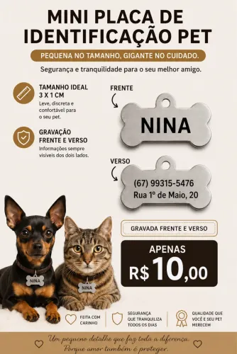 Placa de identificação Pet