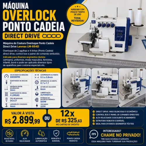 Maquina de Costura Overlock ponto cadeia direct drive- Lanmax