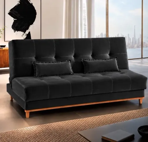 Sofá-Cama Confort Versátil 1,88 m Veludo Preto
