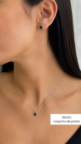 conjunto ponto de luz verde | prata 925