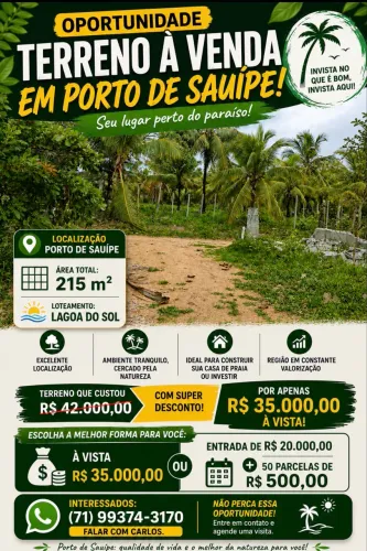 Terreno Porto de Sauipe lado da praia- Troco por veículo do valor