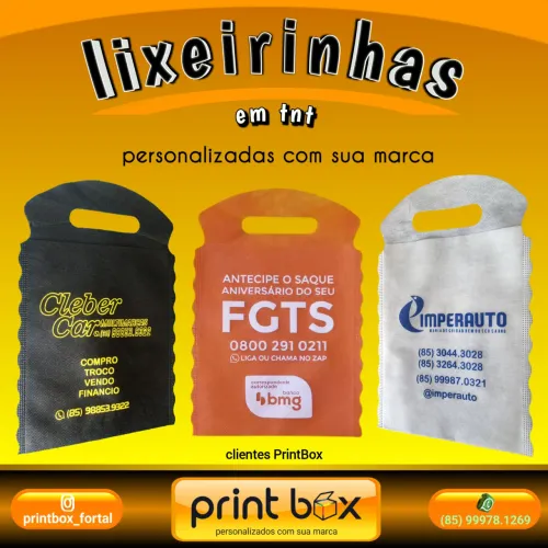 Lixeirinha em TNT personalizadas com sua marca.