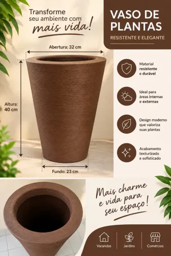Vaso de Planta Cônico 40 cm - Café