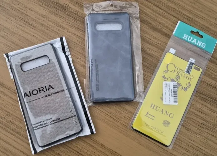 Kit 2 capas capinhas celular Samsung Galaxy S10+ (Plus) + Película Fosca Cerâmica